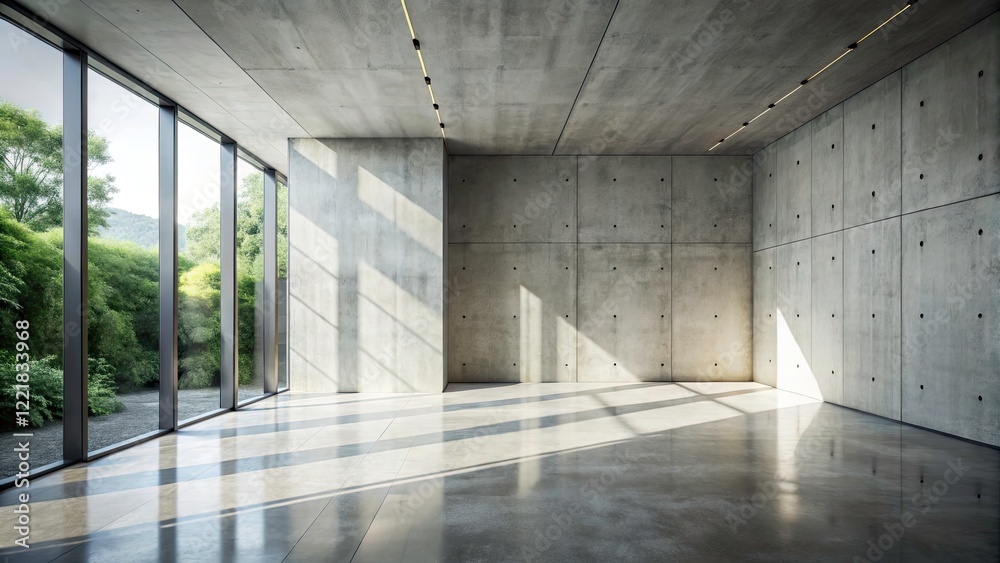 Minimalist Interior with Concrete Walls and Dynamic Light Play Minimalist Interior with Concrete Walls and Dynamic Light Play