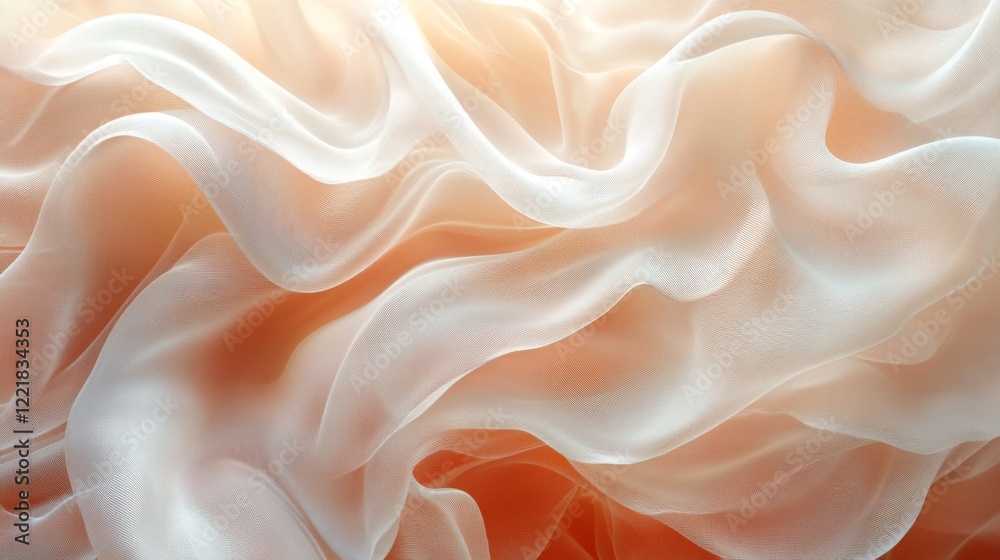 Peach and White Sheer Fabric Draped in Soft Waves Peach and White Sheer Fabric Draped in Soft Waves