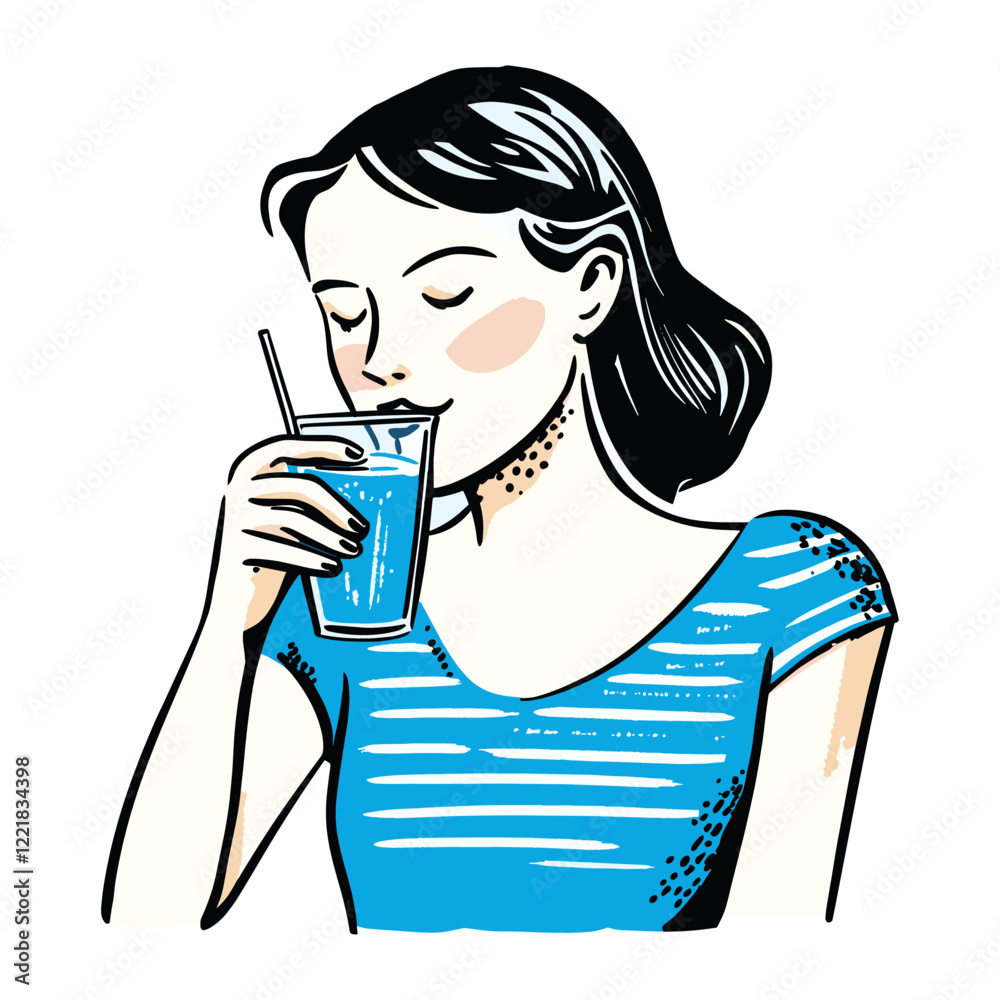 Woman drink cocktail beverage drinking blue vector Woman drink cocktail beverage drinking blue vector