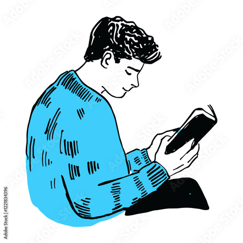 Man reading book art black white vector