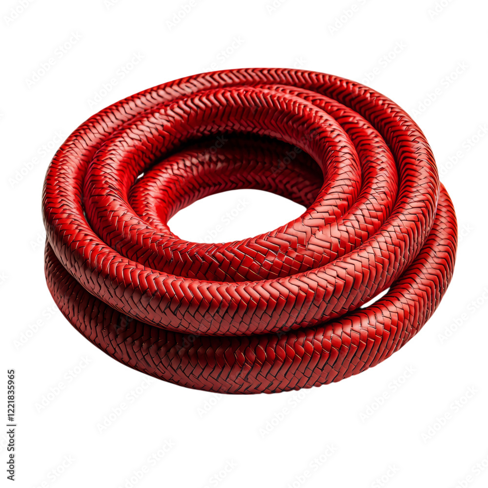 Fototapeta premium Vibrant Red Coiled Hose for Various Outdoor Uses