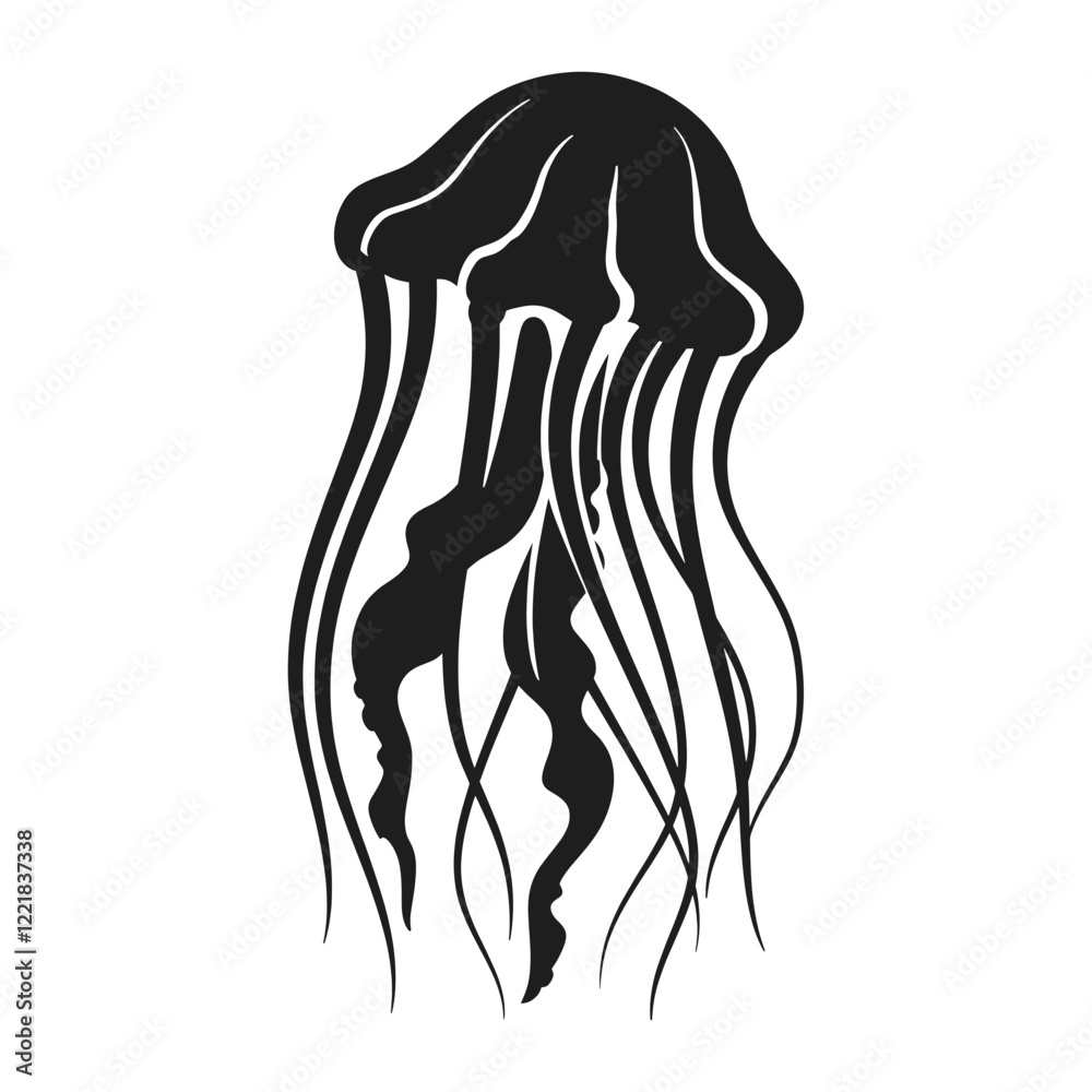 Fototapeta premium Fat jellyfish silhouette illustration black white vector