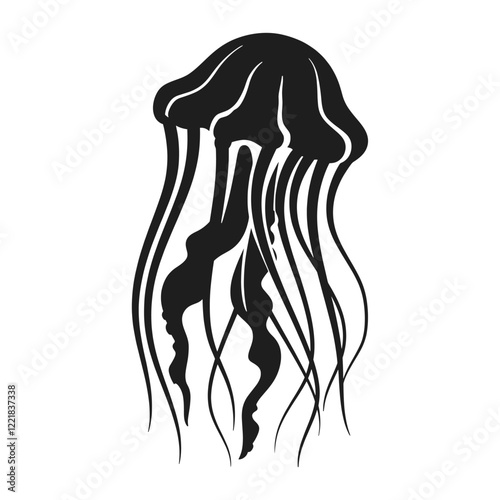 Fat jellyfish silhouette illustration black white vector