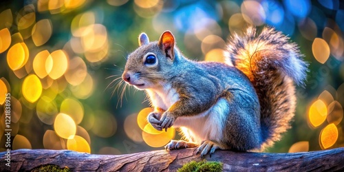 Monochrome Squirrel in Tree, Bokeh, Wildlife Photography, Nature Image, Black and White Animal Photo,  High-Resolution Stock Image photo