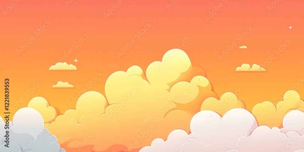 Cartoon Cloudscape at Sunset with Stars Cartoon Cloudscape at Sunset with Stars