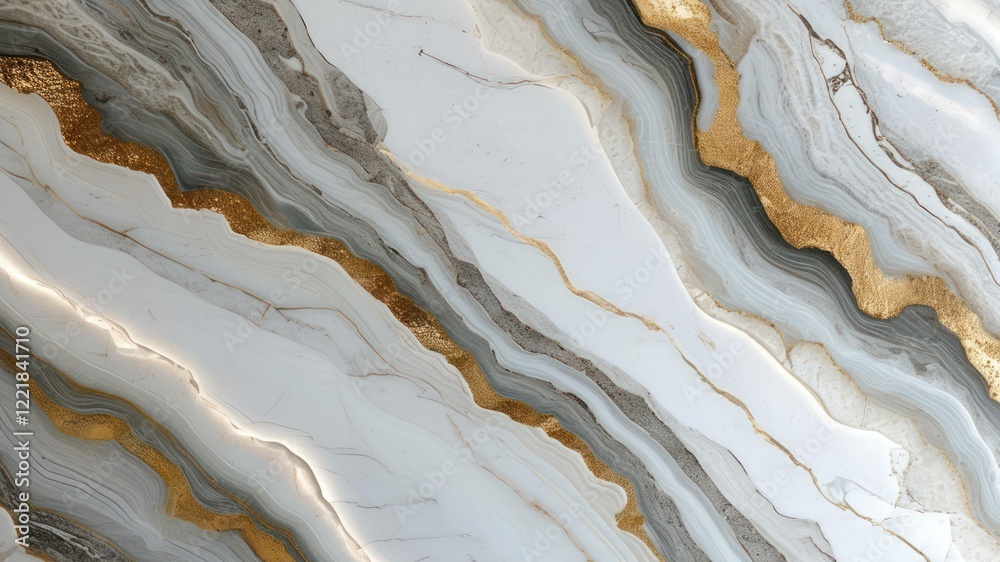 Obraz premium Elegant marble texture featuring soft gray and white tones with striking gold veins, ideal for upscale design projects