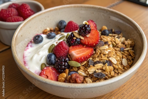 Wallpaper Mural Nutritious Breakfast Bowl with Fresh Berries and Granola on a Rustic Wooden Table Torontodigital.ca