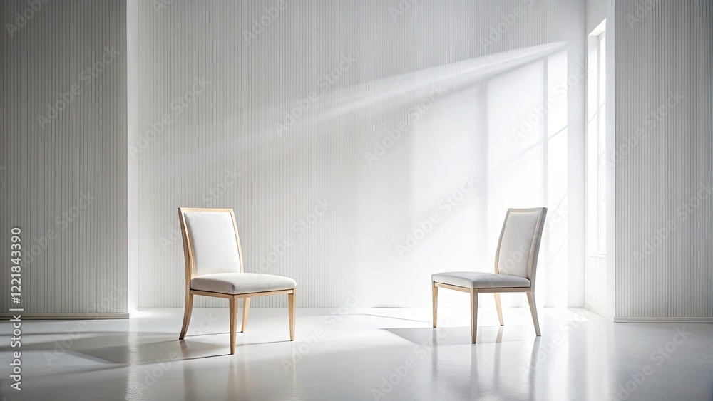 Long Exposure Photography of Two Distinct Chairs in a Minimalist White Studio with Soft Ambient Lighting and Unique Textures for Interior Design Inspiration Long Exposure Photography of Two Distinct Chairs in a Minimalist White Studio with Soft Ambient Lighting and Unique Textures for Interior Design Inspiration
