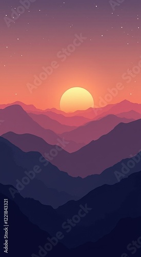 Mountains with a sunset in the background