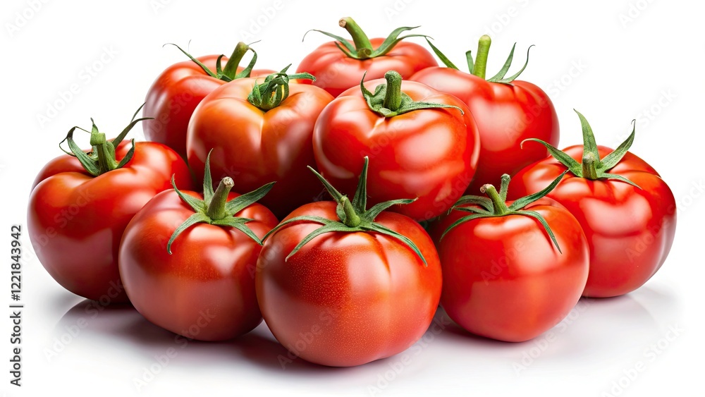 Low Light Tomato Photography: Vibrant Red Tomatoes Isolated on White Background Low Light Tomato Photography: Vibrant Red Tomatoes Isolated on White Background