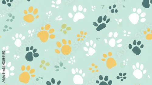 Wallpaper Mural Colorful Paw Print Pattern on Light Mint Background for Pet Lovers Torontodigital.ca