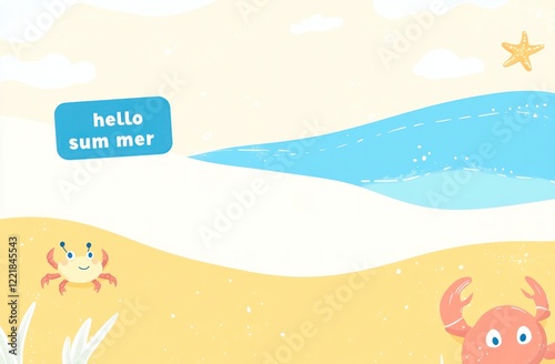 Hello Summer Beach Scene With Crabs And Starfish photo