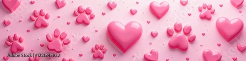 Adorable pink paw print heart pattern Perfect for pet-themed projects , joyful, pastel