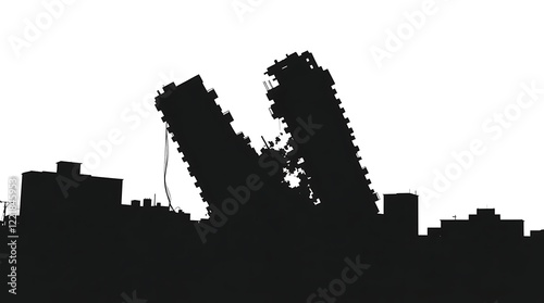 Collapsed Building Silhouette Disaster Scene Stock Image