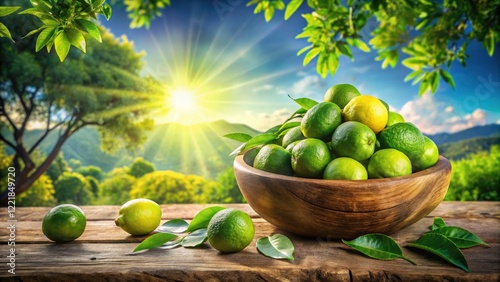 Wallpaper Mural Vibrant Lime Bowl Landscape Photography: Sunlit Citrus, Green Grove, Summer Fruit Torontodigital.ca