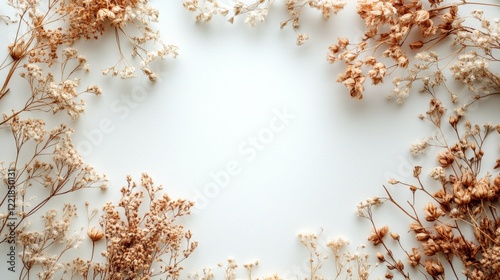 Dried Flowers Frame White Background Aesthetic Design