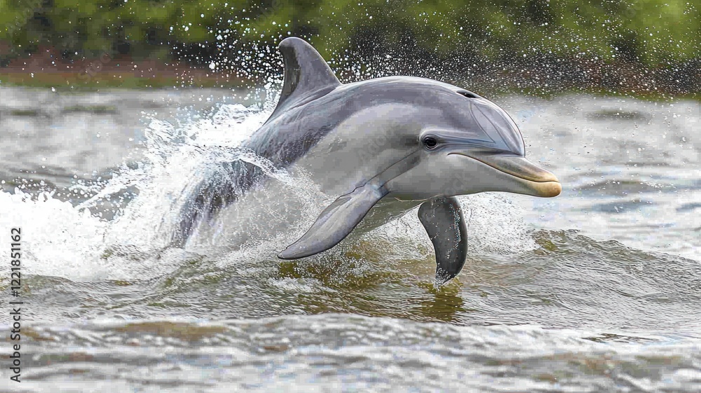 Fototapeta premium Majestic Dolphin Leaping Gracefully Through Ocean Waves