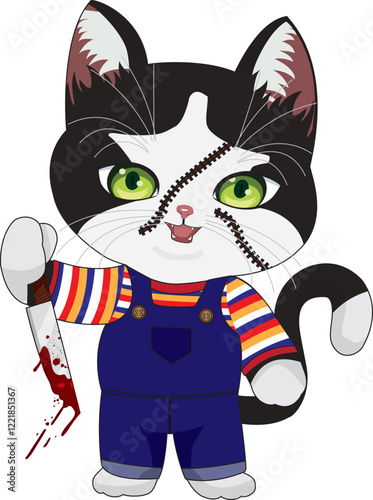Cat chucky costume halloween vector illustration