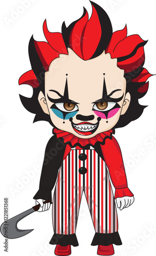 Creepy clown with scary look vector