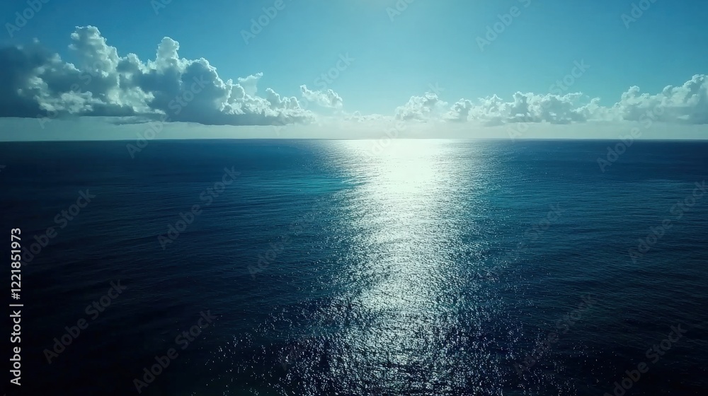 Fototapeta premium Serene Ocean View with Glimmering Water and Cloudy Sky Above