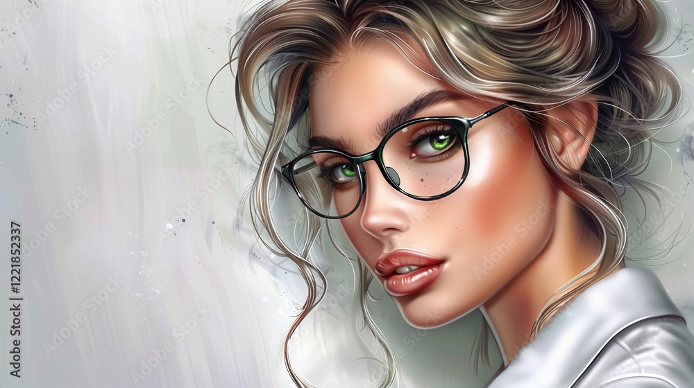 Fototapeta premium Colorful studio portrait of young woman wearing glasses. Glasses advertisement. Fashion concept.