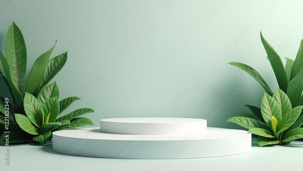 White Platform with Green Plants White Platform with Green Plants