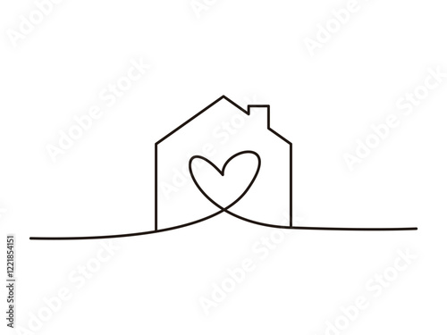 continuous line love home design vector illustration on transparent background