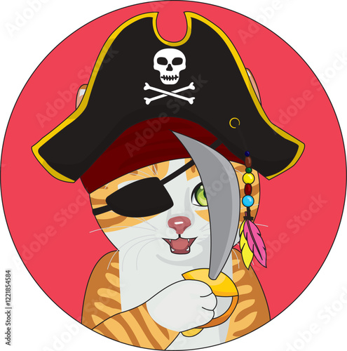 Captain pirate cat head logo vector sticker