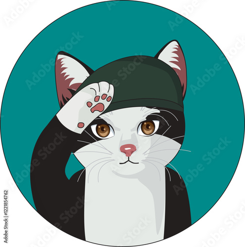 soldier cat sticker saluting kitty vector logo