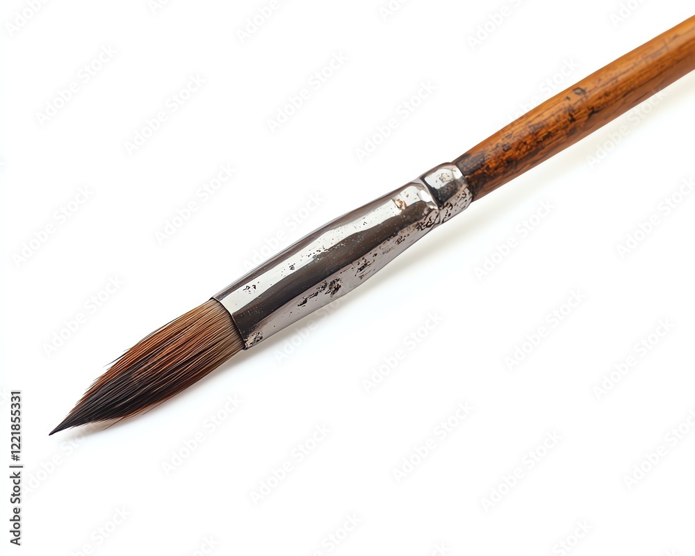 Art brush with a fine tip, ideal for detailed painting on a white isolated background. Art brush with a fine tip, ideal for detailed painting on a white isolated background.