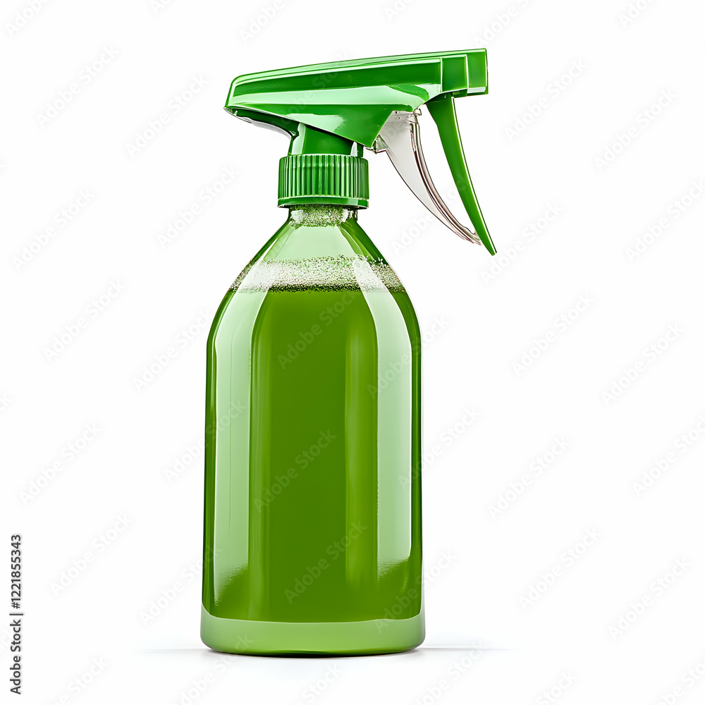 Green spray bottle cleaning solution, isolated white background Green spray bottle cleaning solution, isolated white background