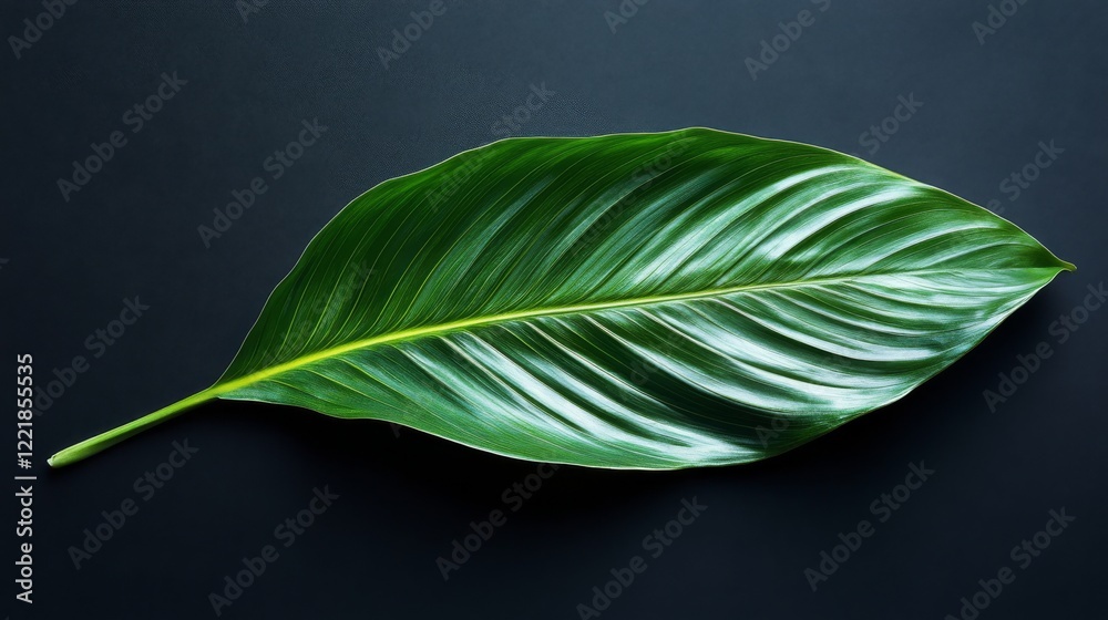Obraz premium Single Green Leaf on Dark Background