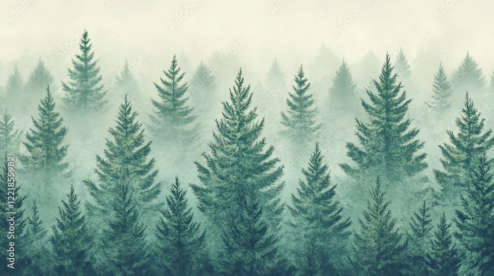 Obraz premium Mysterious Enchanted Forest Shrouded in Thick Fog with Towering Trees Creating a Dreamlike Atmosphere Perfect for Evoking Wonder and Intrigue in Nature Lovers and Adventurers Alike