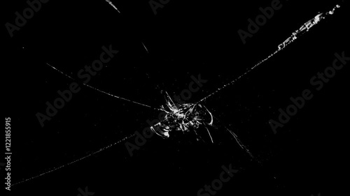 Abstract effect of broken glass with cracks and fractures on black background. Use for overlays or as a texture element