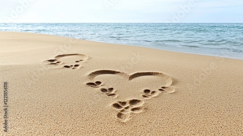Heart-shaped footprints in the sand