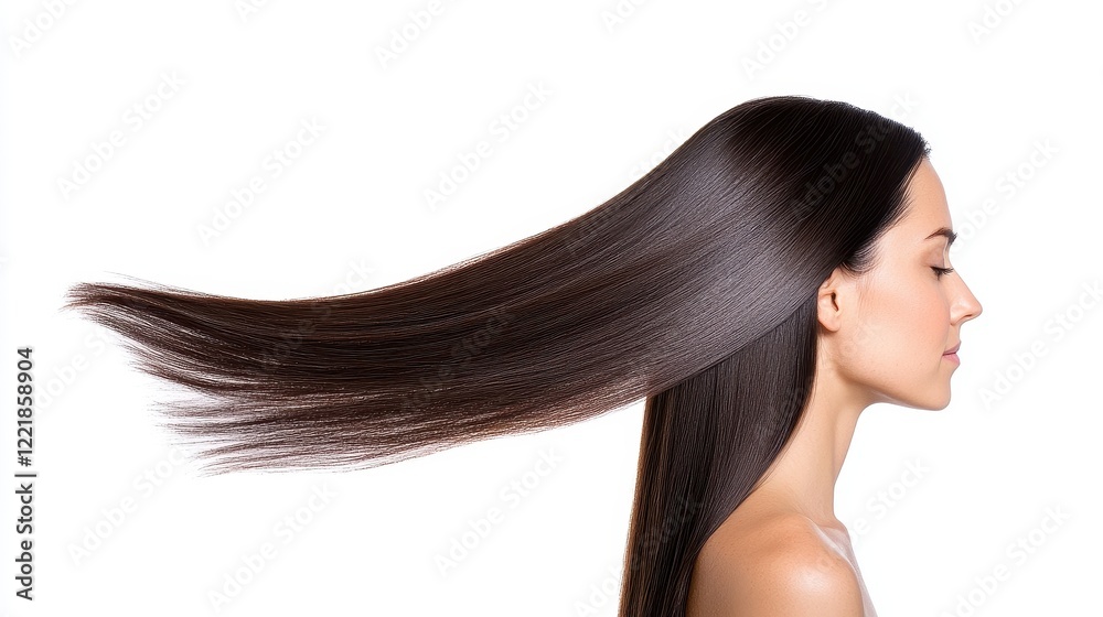 Naklejka premium Woman with Long, Shiny Hair Flowing in a Graceful Motion