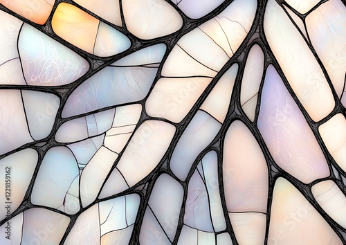 Microscopic insect wing seamless pattern, mycelium network, wing cellular structures, natural organic forms, iridescent color palette