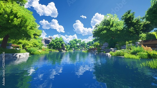 Serene Lakeside Summer Scene: A Tranquil Escape to Nature's Embrace