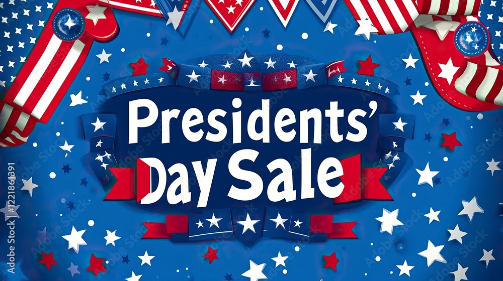 Obraz premium Patriotic Sale Silhouette with Stars and Banners, Presidents' Day