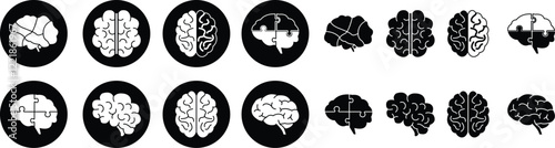 Human internal organ anatomy brain con Set. Brain mental healthcare sign collection flat and line vector isolated on transparent background. Science symbol skin layer intestine linear Pictogram.