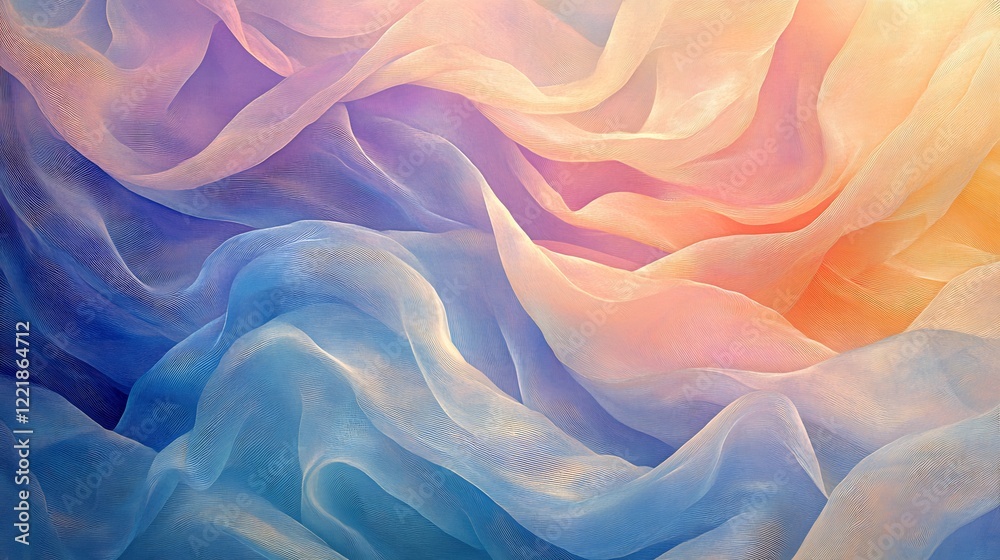 Obraz premium Soft pastel fabrics gently swirl illuminated by warm sunlight creating a dreamy ethereal mood. AI Generated