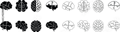 Human internal organ anatomy brain con Set. Brain mental healthcare sign collection flat and line vector isolated on transparent background. Science symbol skin layer intestine linear Pictogram.