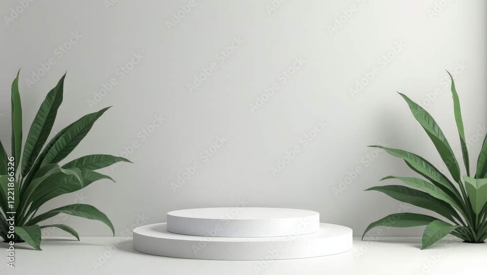 White Product Display Stand with Plants White Product Display Stand with Plants