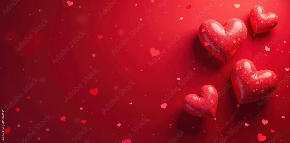 Obraz premium Subtle white hearts scattered on a deep crimson backdrop, pattern, heart pattern