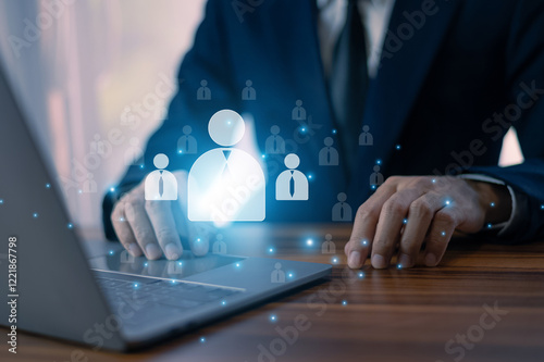 Manager uses market segmentation to target specific customer groups. CRM customer relationship management.
