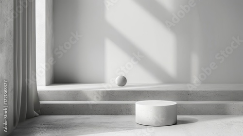 a white table and a white egg on a white floor photo