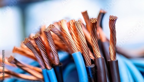 Close-up of copper wires, showcasing intricate details and vibrant colors.