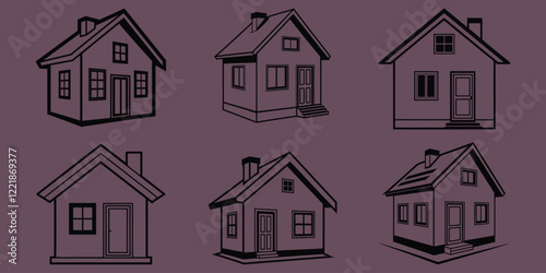 Simple House Icons Set on a Dark Background