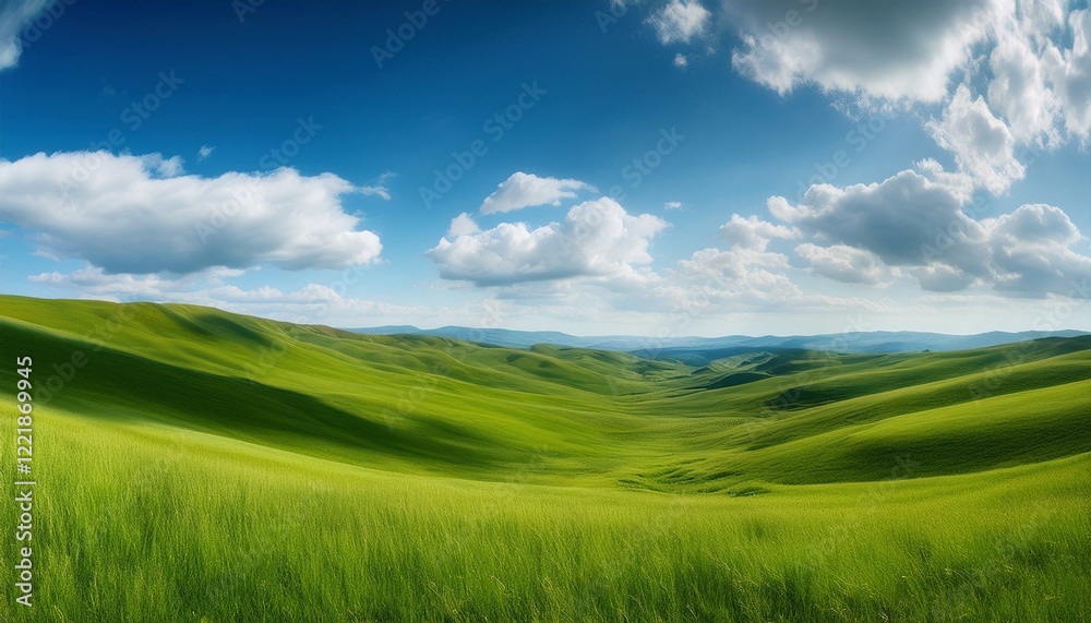 Fototapeta premium Serene rolling hills under a vibrant blue sky.
