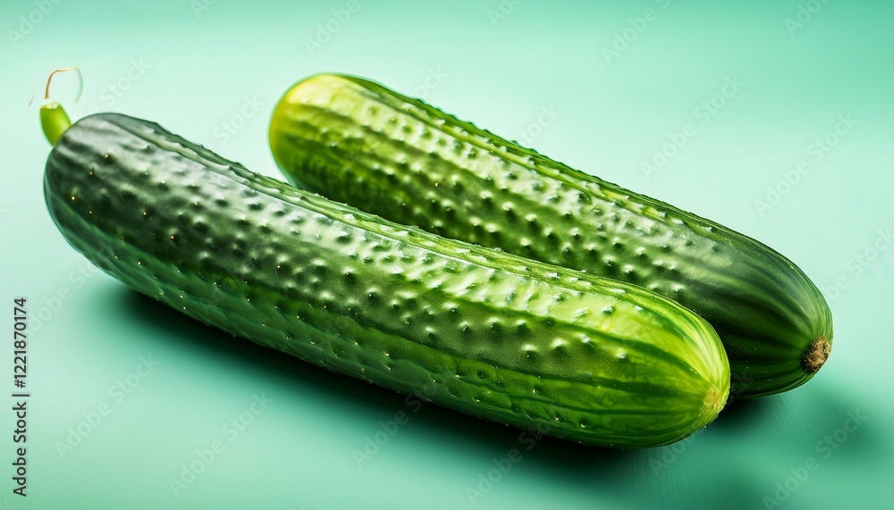 Two fresh green cucumbers on a mint background. Two fresh green cucumbers on a mint background.